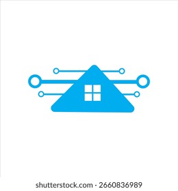 Smart-Home-Technologie-Icon mit digitalen Stromleitungen, vernetztem Haus- und Netzwerkkonzept