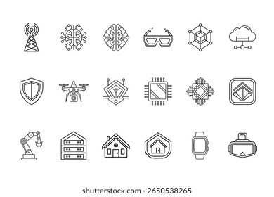 Smart Home Technology Icons AI, IoT, Robotics, and Cloud Computing