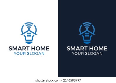 Smart Home Technology Logo, Home with Bulb Tech Logo Design