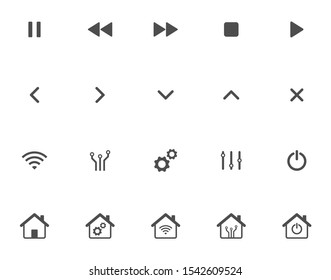 Iconos vectoriales de tecnología doméstica inteligente aislados en fondo blanco. Símbolos del sistema de control de automatización de la casa inteligente. Iconos de infografía modernos para diseño web, aplicaciones móviles y ui