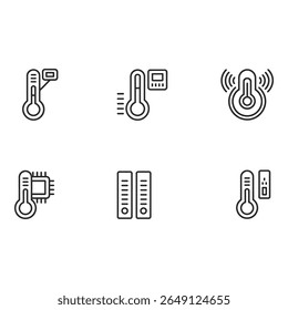 Smart Home Temperature Monitoring System Wireless Digital Thermometer Icons Set