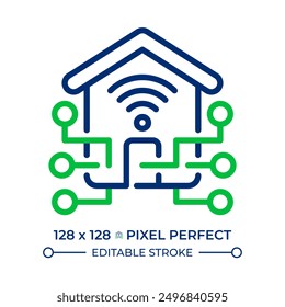 Smart home two color line icon. Automation system, intelligent control. Household organization, electronics bicolor outline symbol. Duotone linear pictogram. Isolated illustration. Editable stroke