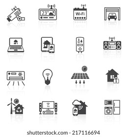 Smart home utilities security control icons black set isolated vector illustration