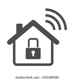 Smart home vector icon with closed lock and airwaves isolated on white background. Smart home automation control system stock vector illustartion for web, mobile apps and ui. Iot technology concept