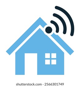 Smart Home Vector Icon, Modern Design Featuring a House with Signal Symbol, Perfect for Home Automation, IoT Technology, Wireless Connectivity, Energy Efficiency, and Security Systems