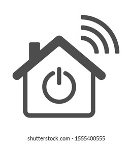 Smart Home Vector Icon With Power Button And Airwaves Isolated On White Background. Smart Home Automation Control System Stock Vector Illustartion For Web, Mobile Apps And Ui. Iot Technology Concept