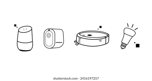 iconos vectoriales inteligentes aislados en blanco. conjunto de iconos de inicio inteligente para diseño web, aplicación móvil, interfaz de usuario e impresión