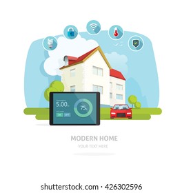 Smart home vector illustration, flat smart house technology system concept, eco energy automation for home banner design