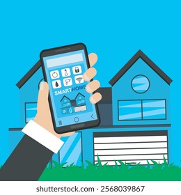 Smart home vector with mobile phone application. A detailed and modern visual representation, suitable for websites, applications and presentations of technological innovation.