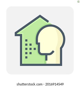 Smart home and voice assistant or voice recognition vector icon. Consist of people talking or speaking, home or house building. Technology to control system, security, energy by network. 48x48 pixel.
