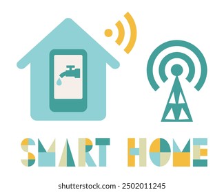 Concepto de control de agua inteligente para el hogar. Casa de automatización con sistema de tecnología. Ilustración vectorial de estilo de diseño plano. 


