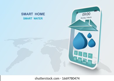 Smart home with water control, vector 3D style design