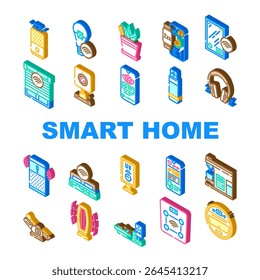 smart home wellness automation icons set vector. security, lighting thermostat, voice energy monitoring health, fitness, air, quality smart home wellness automation isometric sign illustrations