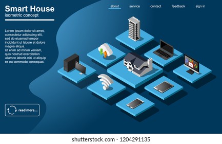 Smart home wifi connected devices flowchart isometric vector icon. Internet of things landing page illustration.