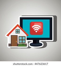 smart home with wifi connection isolated icon design, vector illustration  graphic 
