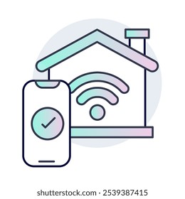 Smart Home Wi-Fi Icon – Smartphone and Wi-Fi Connected House, Representing Wireless Network Control