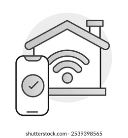 Smart Home Wi-Fi Icon – Smartphone and Wi-Fi Connected House, Representing Wireless Network Control