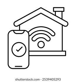 Smart Home Wi-Fi Icon – Smartphone and Wi-Fi Connected House, Representing Wireless Network Control