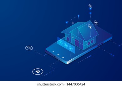 Smart home with for wireless control of  isometric concept. IOT technology in house automation design. vector eps10