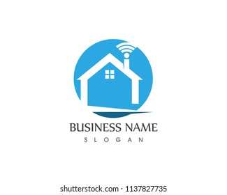 Smart home with wireless logo vector 