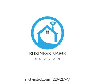 Smart home with wireless logo vector 