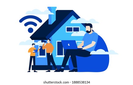 smart home work from home mini people flat illustration