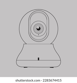 Smart home-panoramic wifi security camera. webcam icon, Line art.