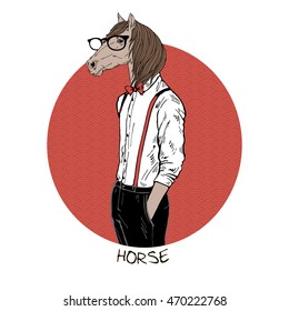 smart horse, Chinese horoscope, anthropomorphic illustration