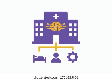 Smart Hospital Building With Artificial Intelligence Brain Icon - Medical Technology And Hospital Automation Concept