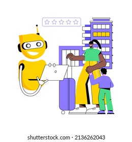 Smart hospitality industry abstract concept vector illustration. Communications and IT solutions, staff efficiency, hotel concierge robot, artificial intelligence in tourism abstract metaphor.