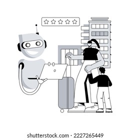 Smart hospitality industry abstract concept vector illustration. Communications and IT solutions, staff efficiency, hotel concierge robot, artificial intelligence in tourism abstract metaphor.