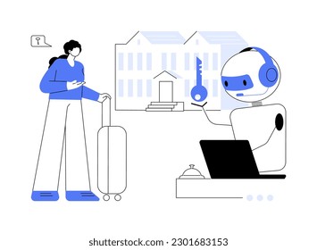 Smart hospitality industry abstract concept vector illustration. Communications and IT solutions, staff efficiency, hotel concierge robot, artificial intelligence in tourism abstract metaphor.