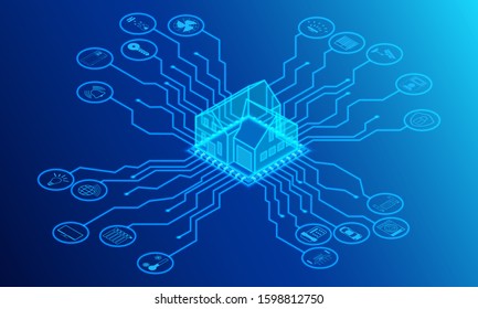 Smart house. All functions are powered by the main CPU. Safety and comfort system.