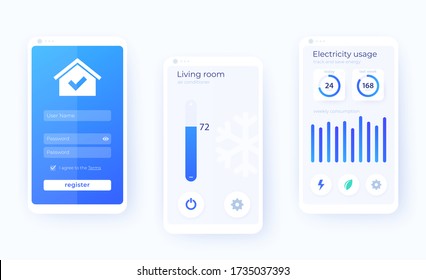 Smart House App Mobile Ui Kit, Smart Home Application Design, Vector