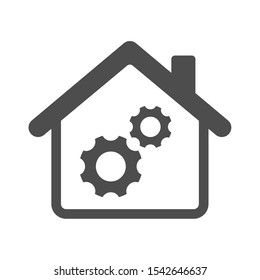 Smart house automation control system symbol with gear wheels. Smart home technology silhouette vector icon isolated on white background. Modern infographic icon for web, mobile apps and ui design