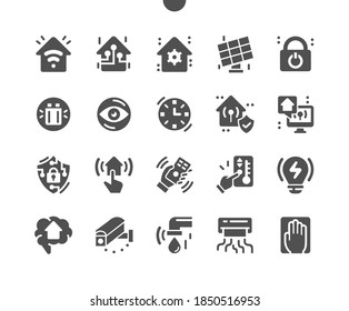 Smart house automation control system. Innovation technology internet network. Smart home controlled by smart phone app. Vector Solid Icons. Simple Pictogram