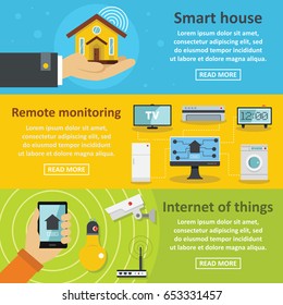 Smart house banner horizontal concept set. Flat illustration of 3 smart house vector banner horizontal concepts for web