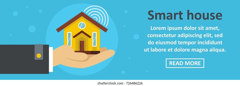 Smart house banner horizontal concept. Flat illustration of smart house banner horizontal vector concept for web design