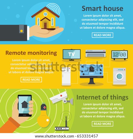 Smart house banner horizontal concept set. Flat illustration of 3 smart house vector banner horizontal concepts for web