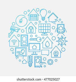 Smart house blue sign. Vector round home automation creative symbol in thin line style