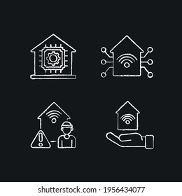 Smart house chalk icons set. Thin line customizable illustration. Contour symbol. Vector isolated outline drawing.