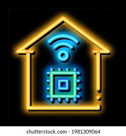 chip inteligente wifi neon light sign vector. Icono brillante símbolo de wifi de chip de casa inteligente. ilustración de símbolo transparente