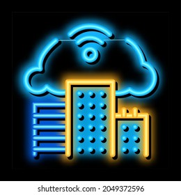 smart house cloud wifi neon light sign vector. Glowing bright icon smart house cloud wifi sign. transparent symbol illustration