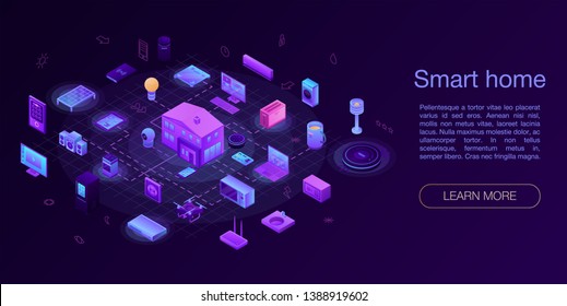Smart house concept banner. Isometric illustration of smart house vector concept banner for web design