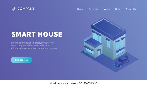 smart house concept with big house modern and car with isometric style for website template or landing homepage