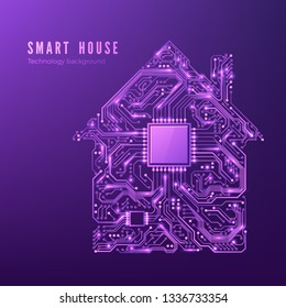 Smart house concept. Circuit home. Vector illustration isolated on purple background