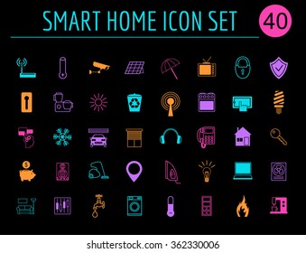 Smart house concept. Icon set. Flat style design. Vector illustration