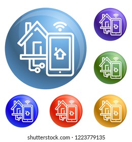 Smart house control icons set vector 6 color isolated on white background