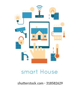 Smart House Control of the house with the tablet icons flat set isolated vector illustration.