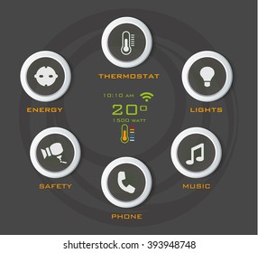 smart house device illustration with app icons. Vector infograph illustration.